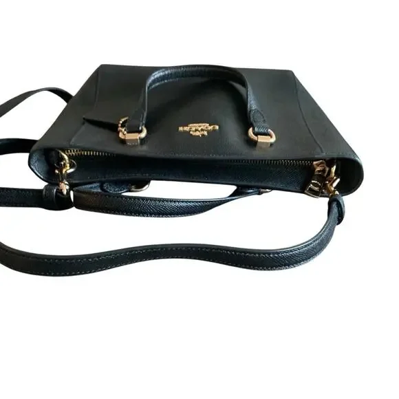 Coach Alice Crossgrain Leather Satchel Crossbody Bag Zip Up Double Handles Black - Picture 8 of 13